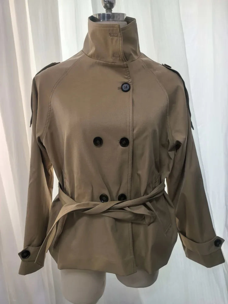 Women's Belted Waist Cropped Trench Coat
