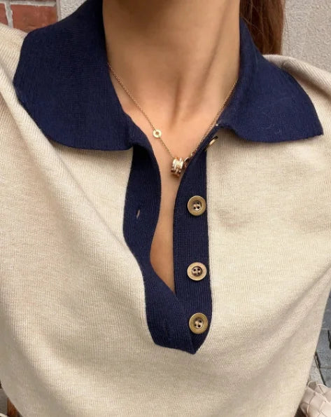 Korean Style Color Block Polo Neck Knitwear Women's Slim Fit Long Sleeve Base Shirt Autumn Winter Fashion Casual Top My Phase Fashion