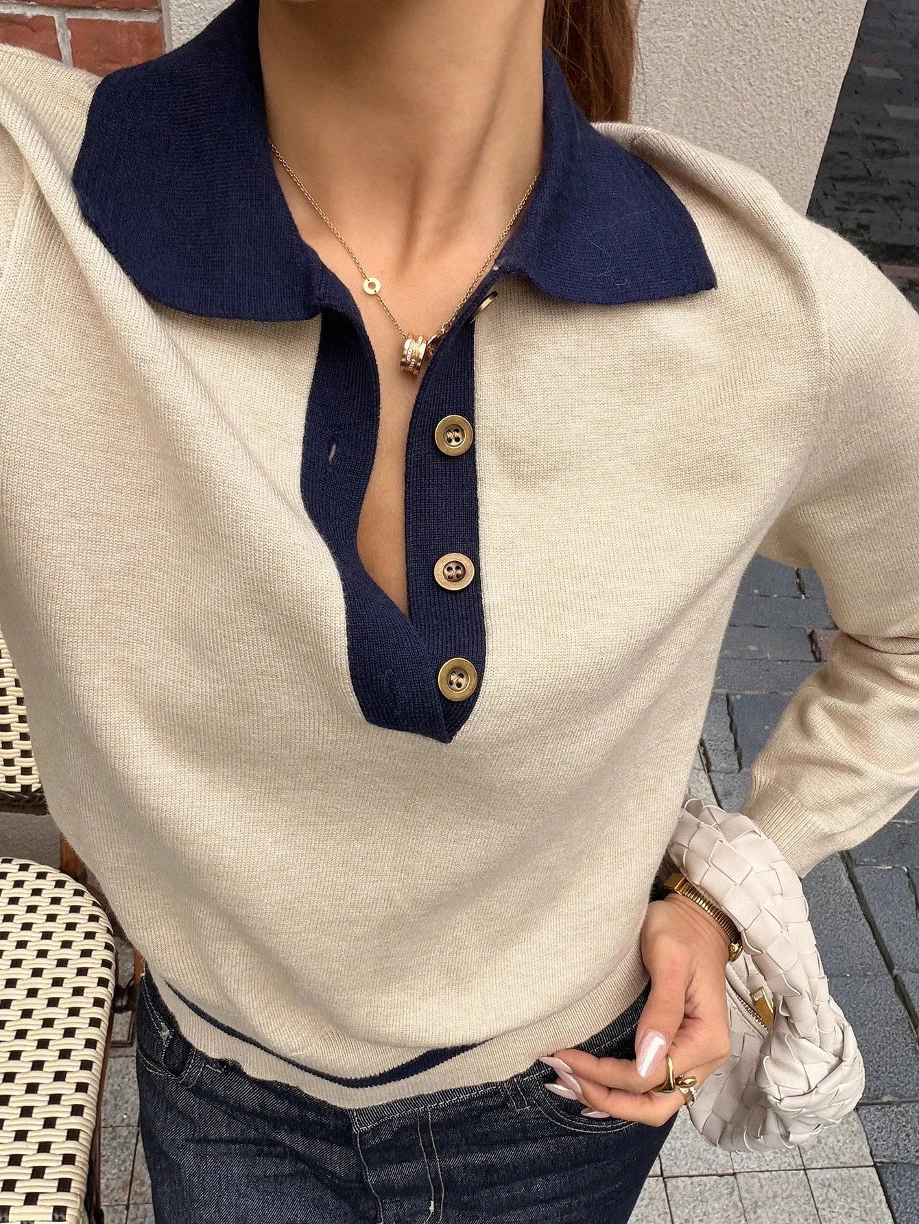 Korean Style Color Block Polo Neck Knitwear Women's Slim Fit Long Sleeve Base Shirt Autumn Winter Fashion Casual Top My Phase Fashion