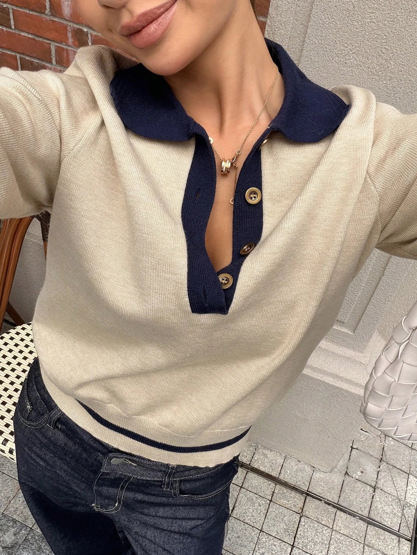 Korean Style Color Block Polo Neck Knitwear Women's Slim Fit Long Sleeve Base Shirt Autumn Winter Fashion Casual Top My Phase Fashion