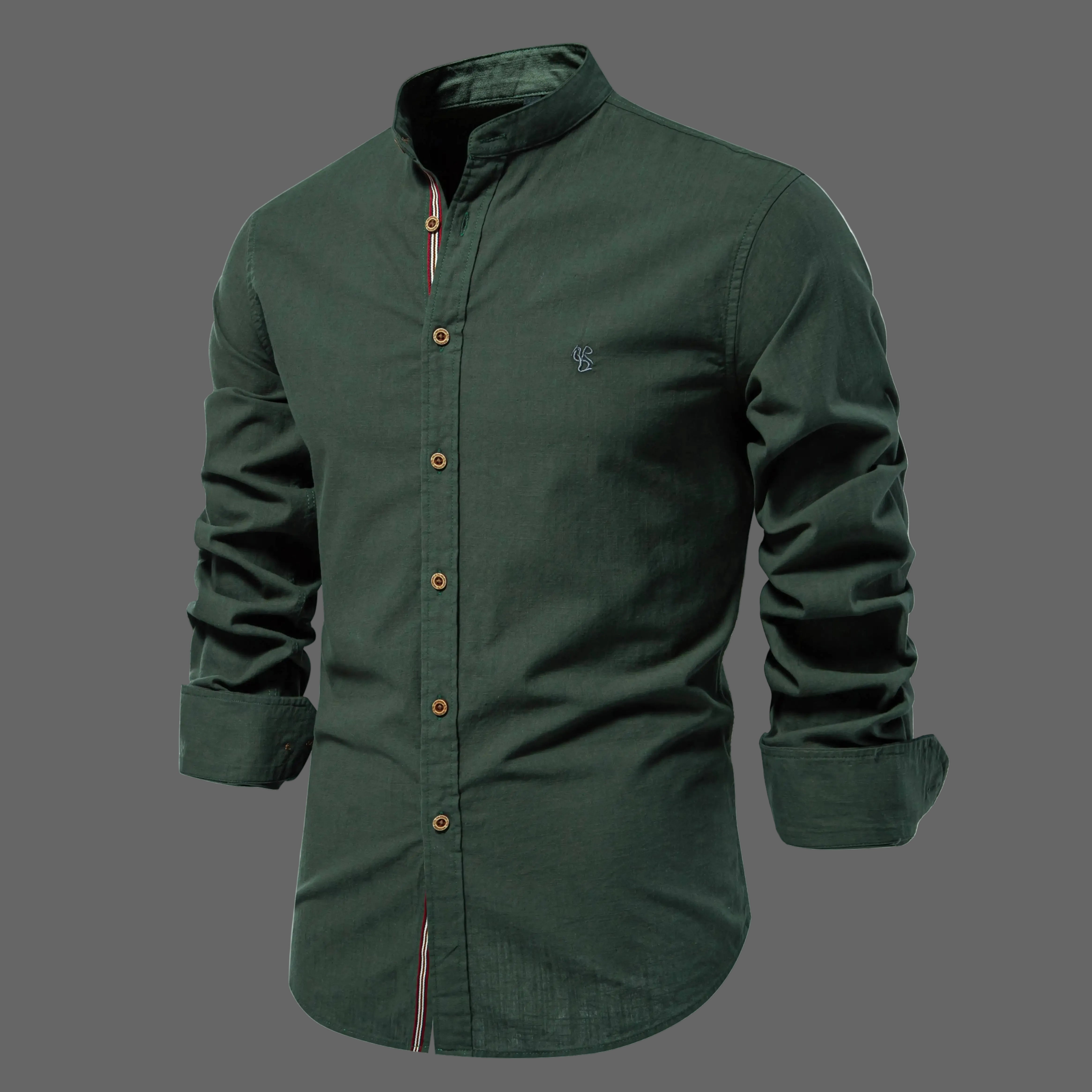 Green shirt with rolled-up sleeves on a white background