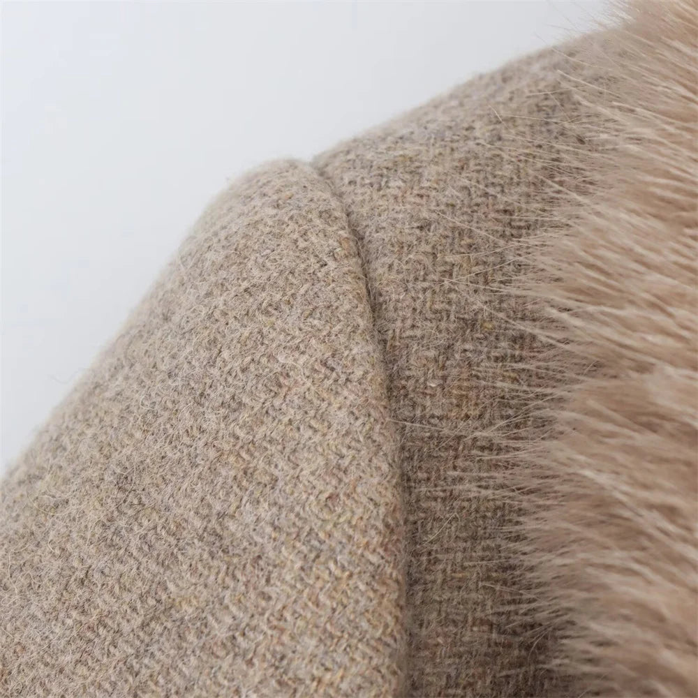 Women's Belt Warm Fur Collar Coat