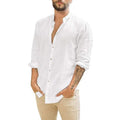Linen Shirt Men Brief Breathable Comfy Solid Color Long Sleeve Loose Harajuku Casual Blouse Hawaiian Shirt Camisa Masculina 2022