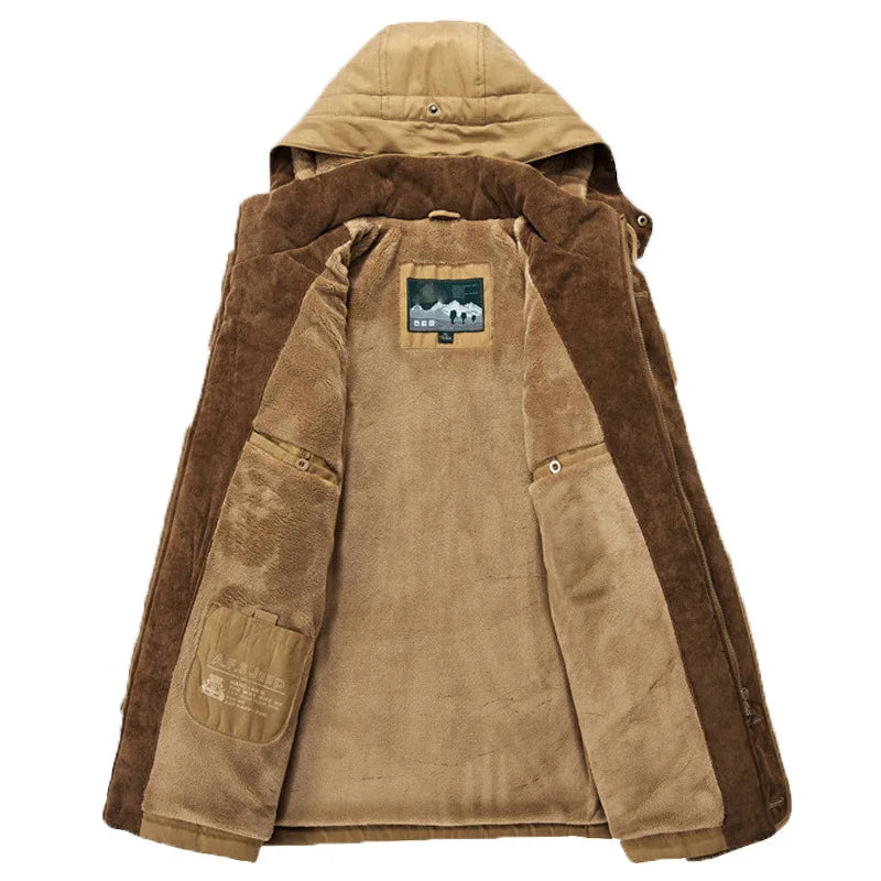 Men's Winter Jacket Parka Plus Velvet Thick Multi Pocket Jackets Solid Parkas Male Plus Size Windproof Fleece Warm Thick Coats My Phase Fashion