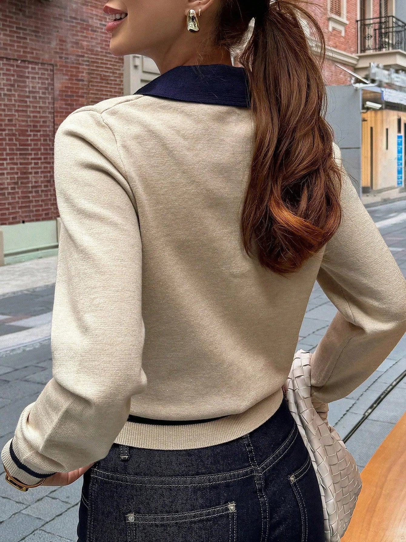 Korean Style Color Block Polo Neck Knitwear Women's Slim Fit Long Sleeve Base Shirt Autumn Winter Fashion Casual Top My Phase Fashion