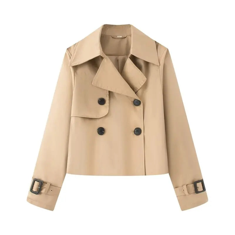 Women's Cropped Double-Breasted Trench Coat