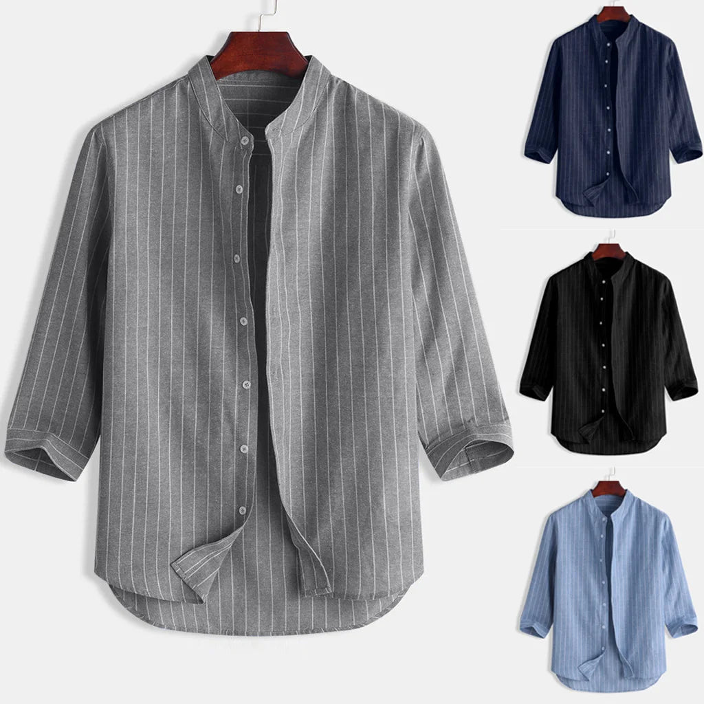 Linen Shirt Men Brief Breathable Comfy Solid Color Long Sleeve Loose Harajuku Casual Blouse Hawaiian Shirt Camisa Masculina 2022