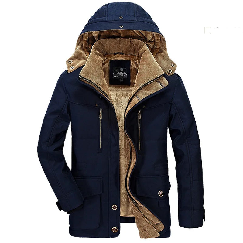 Men's Winter Jacket Parka Plus Velvet Thick Multi Pocket Jackets Solid Parkas Male Plus Size Windproof Fleece Warm Thick Coats My Phase Fashion