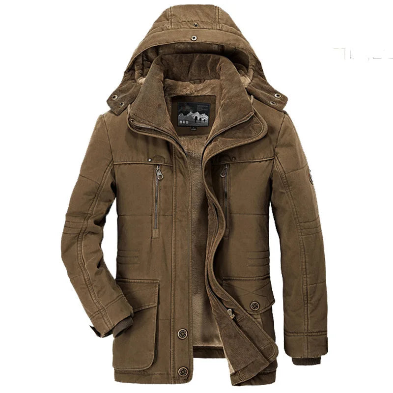 Men's Winter Jacket Parka Plus Velvet Thick Multi Pocket Jackets Solid Parkas Male Plus Size Windproof Fleece Warm Thick Coats My Phase Fashion