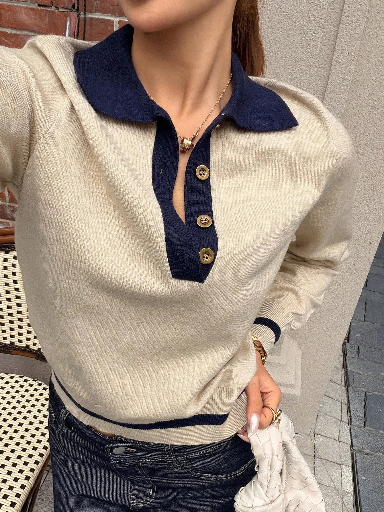 Korean Style Color Block Polo Neck Knitwear Women's Slim Fit Long Sleeve Base Shirt Autumn Winter Fashion Casual Top My Phase Fashion