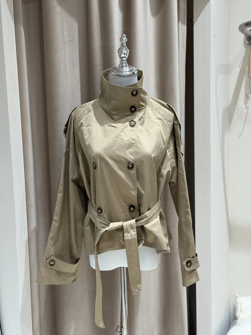 Women's Belted Waist Cropped Trench Coat