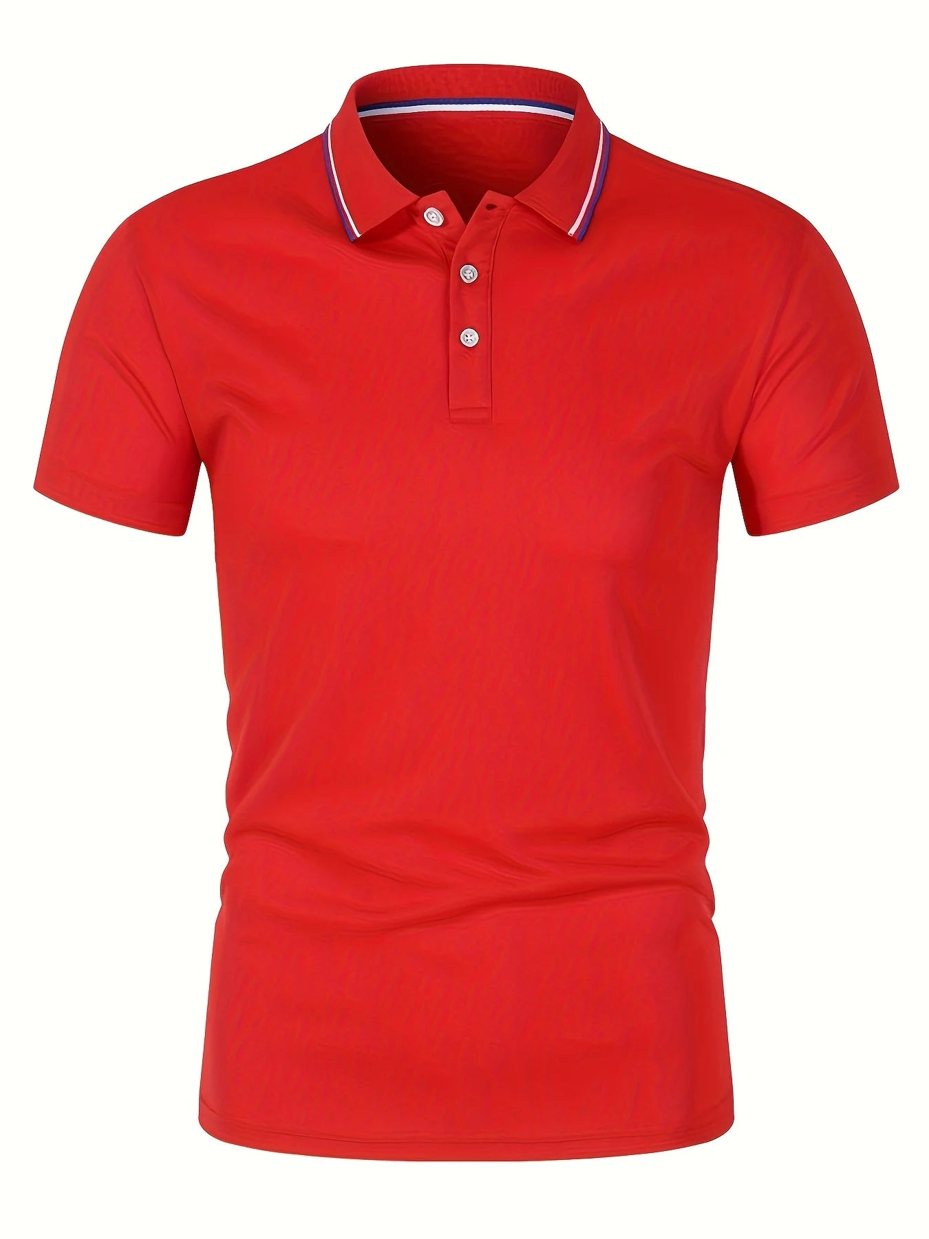 Red polo shirt with white collar on a white background