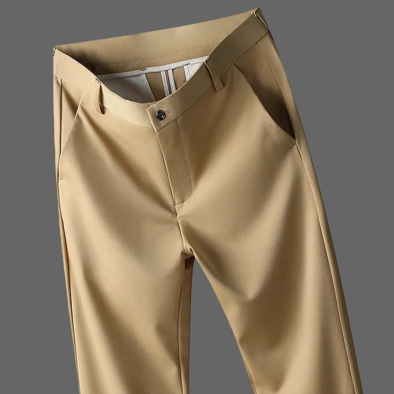 Beige pants on a blue gradient background
