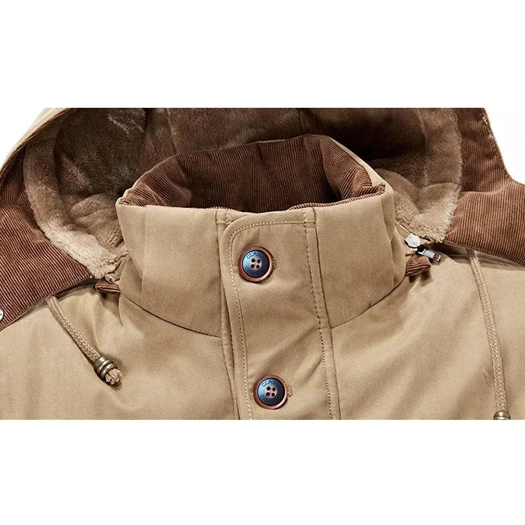 Men's Winter Jacket Parka Plus Velvet Thick Multi Pocket Jackets Solid Parkas Male Plus Size Windproof Fleece Warm Thick Coats My Phase Fashion