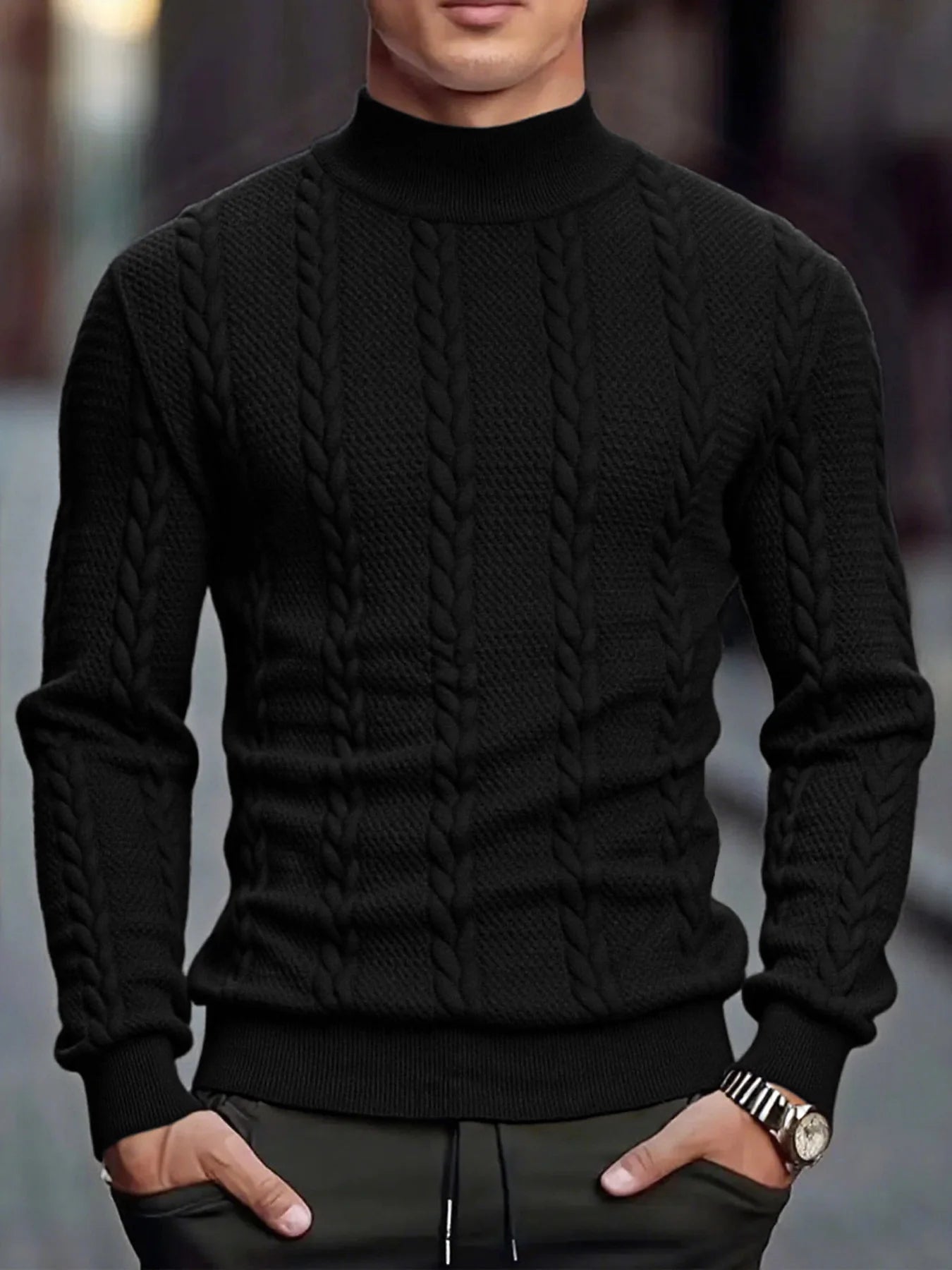 Men's Knitted High Collar Sweater