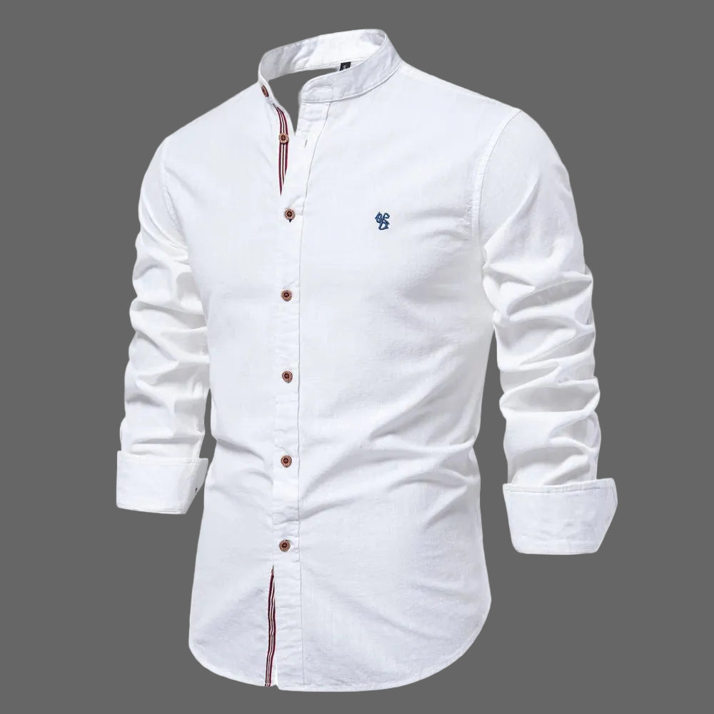 White long-sleeve shirt with buttons on a white background