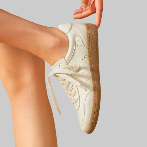 BEAUTODAY White Sneakers Women Cow Leather Lace-up Round Toe Sewing Ladies Trainning Shoes Handmade 29932