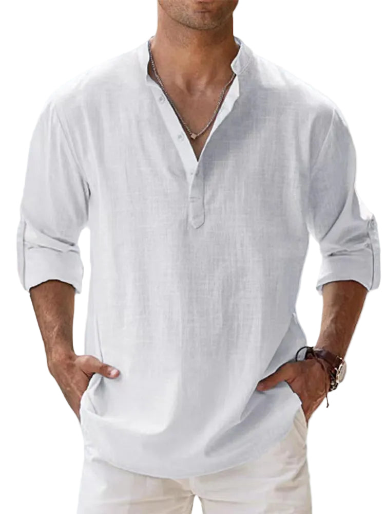 New Cotton Linen Shirts for Men Casual Shirts Lightweight Long Sleeve Henley Beach Shirts Hawaiian T Shirts for Men