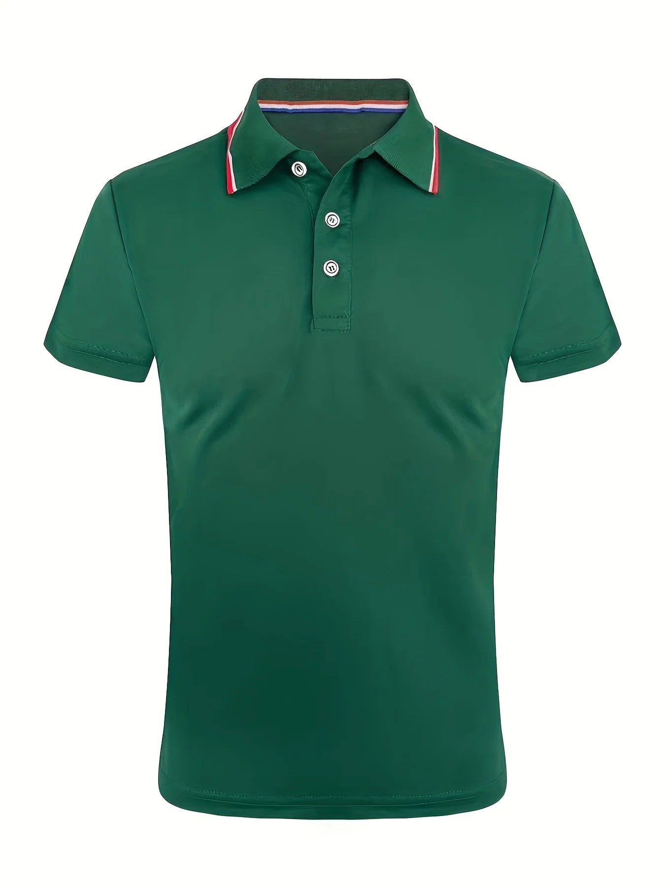 Green polo shirt with white buttons on a white background