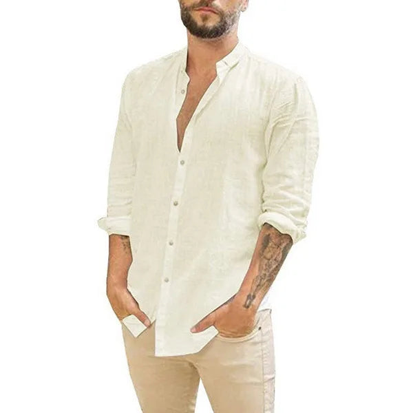 Linen Shirt Men Brief Breathable Comfy Solid Color Long Sleeve Loose Harajuku Casual Blouse Hawaiian Shirt Camisa Masculina 2022